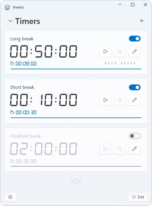 Breakly's main window in light mode.